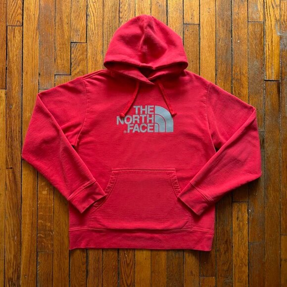 Vintage Y2K The North‎ Face Men Red Grey Spell Out Logo Hoodie Sweatshirt. - Picture 1 of 6